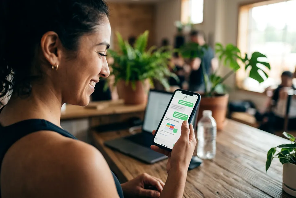 Encargada de un estudio de entrenamiento recibe en su celular una cita agendada por chat.